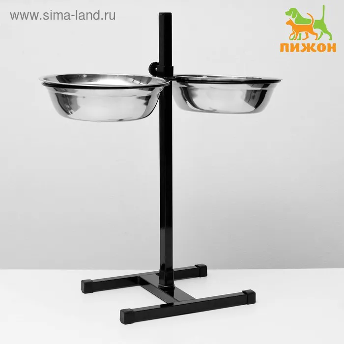 Подставка с мисками, 2 х 2,5 л, высота 60 см, разборная, чёрная-0