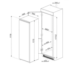 SMEG S8F174NE Встраиваемая однодверная морозильная камера, высота 178 см. No-frost Крепление фасадов – скользящие направляющие