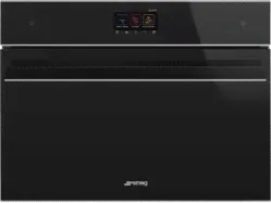 SMEG SF4604WVCPNX Компактный многофункциональный духовой шкаф, комбинированный с пароваркой, SmegConnect, 60 см, высота 45 см, 15 функций, черное стекло, профиль нержавеющая сталь